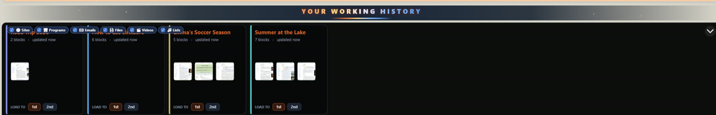 Your Working History: chain cards with three pictures each and LOAD TO 1st / 2nd